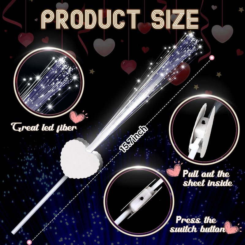 Tujoe 50 Pcs Fiber Optic Wands Wedding Sparklers Heart Shape LED Glow Sticks Light up Wand with 3 Light Mode for Valentines Carnival Glow in the Dark Birthday Party Supplies Dance Floor Props (White) - Image 2